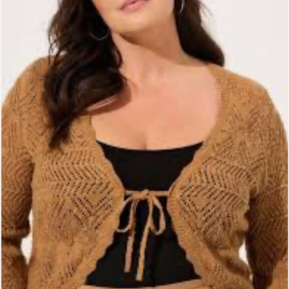 Torrid women's 3X brown open knit tie front crop sweater y2k forest whimsical - Picture 1 of 8